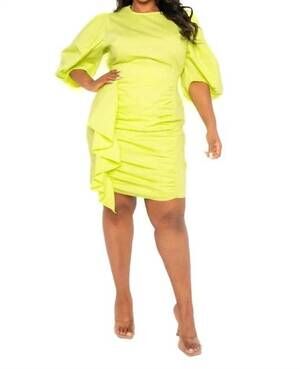 NEW J2 FASHION puff sleeve ruched dress in apple green
